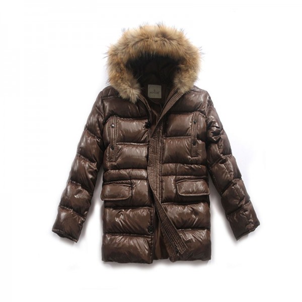 Moncler Fashion marrone Fur Cap e pulsanti lunga da uomo Cappotti